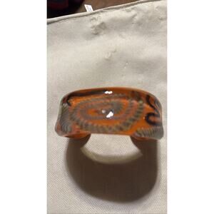 Vintage Amber Orange Lucite Bangle Bracelet Wide Chunky Swirl Design